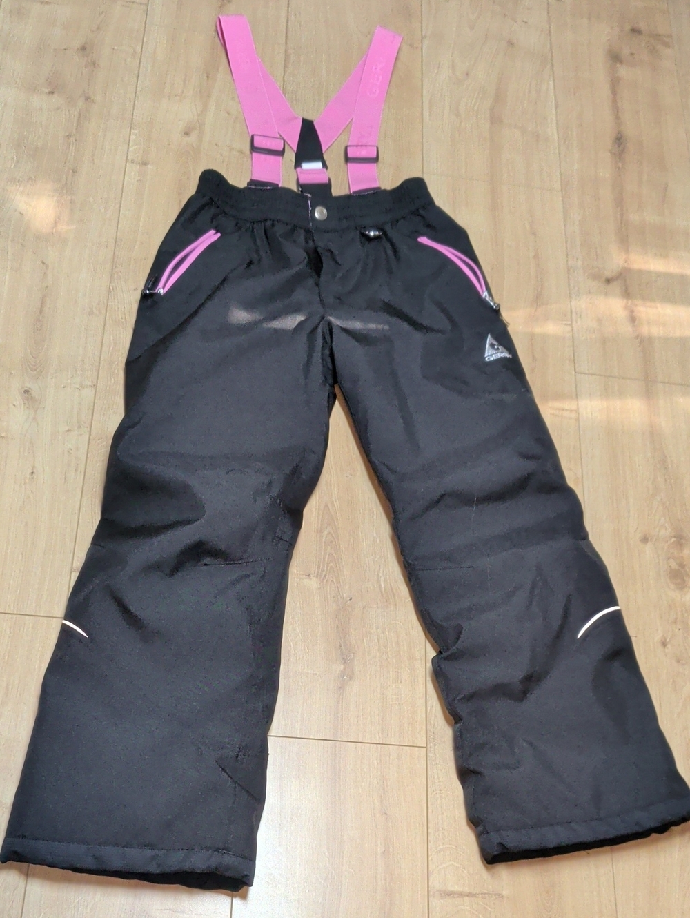 Kids Fleece Lined Snow Pants with Pink Suspenders